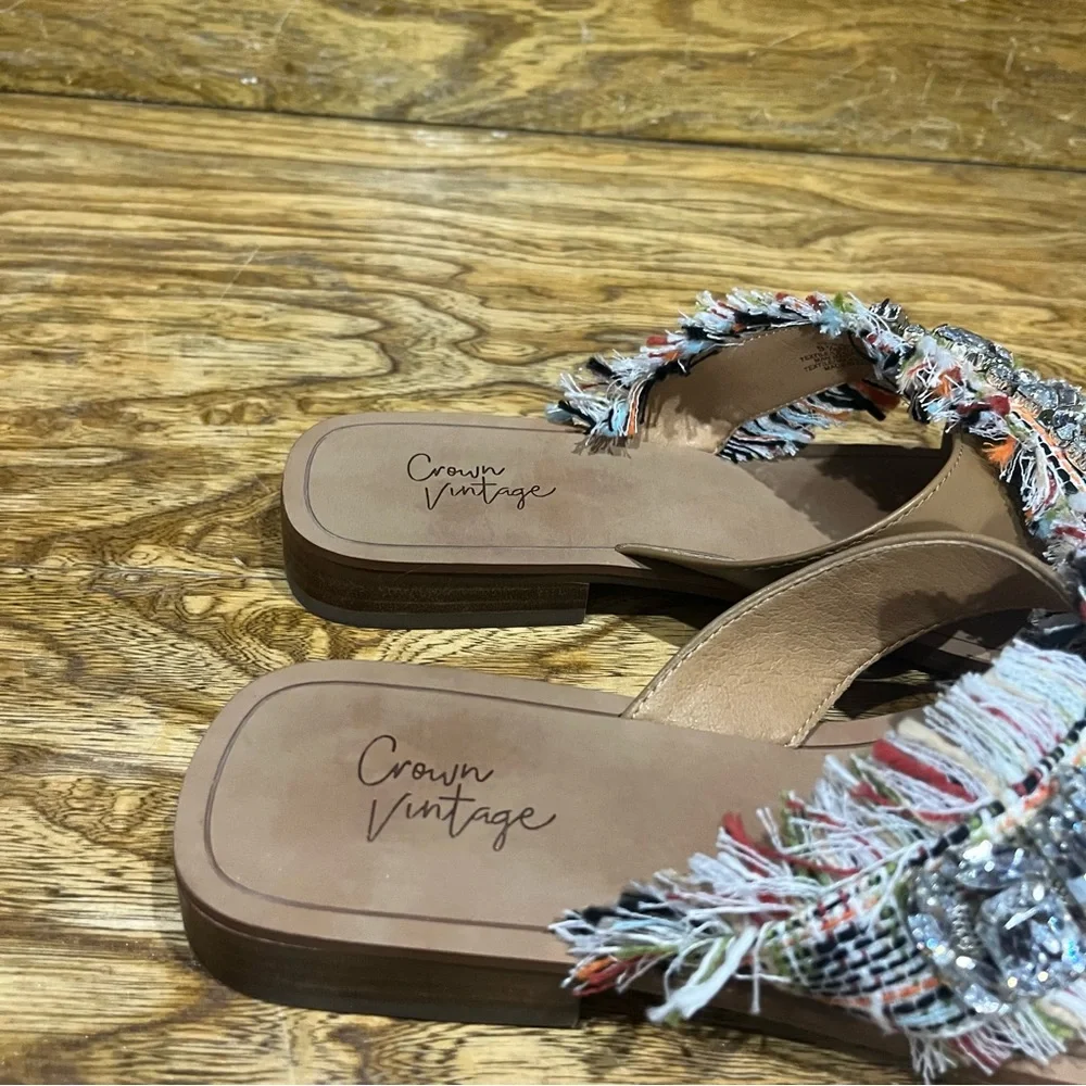 Crown Vintage blingy fabric fringe slides. Sz 9.5 - Picture 4 of 16